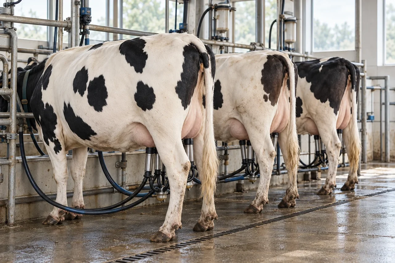 Concept illustration of dairy cows based on the source image.